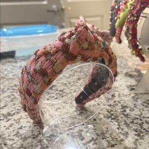 Lele Sadoughi Woven Pink and Cream Headband